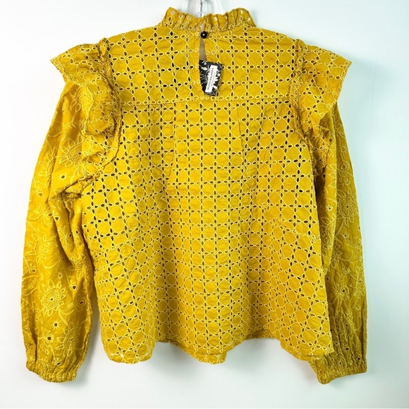Scotch & Soda Yellow Eyelet Exaggerated Ruffle Top Size M Euro Summer Vibe! - Picture 6 of 13